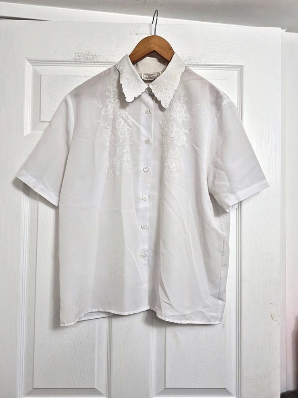 White Embroidered Collared Button Down